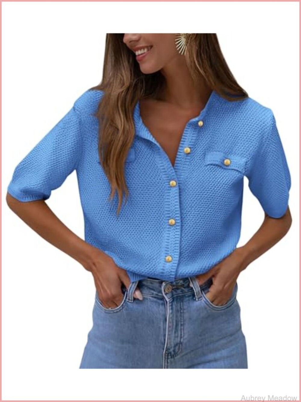 Women's Short Sleeve Knit Cardigan Button Down V-Neck Casual Summer Top